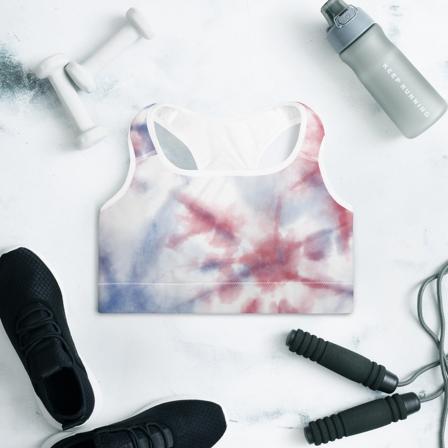 Queen Power Sports Bra - Red & Blue Tie Dye