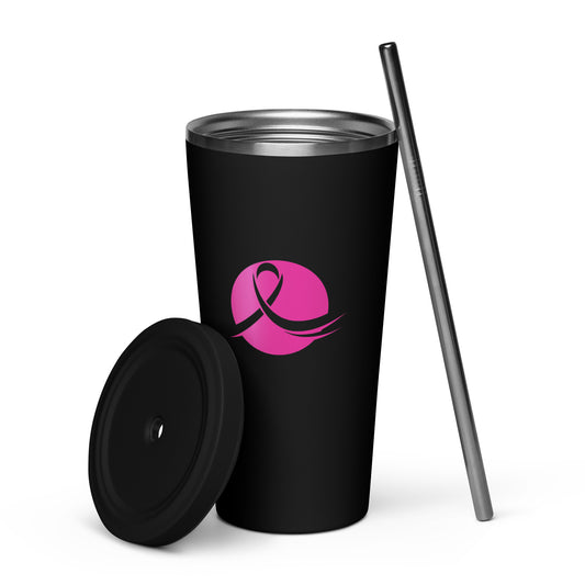 Queen Power Tumbler with Straw - Strong Against Breast Cancer