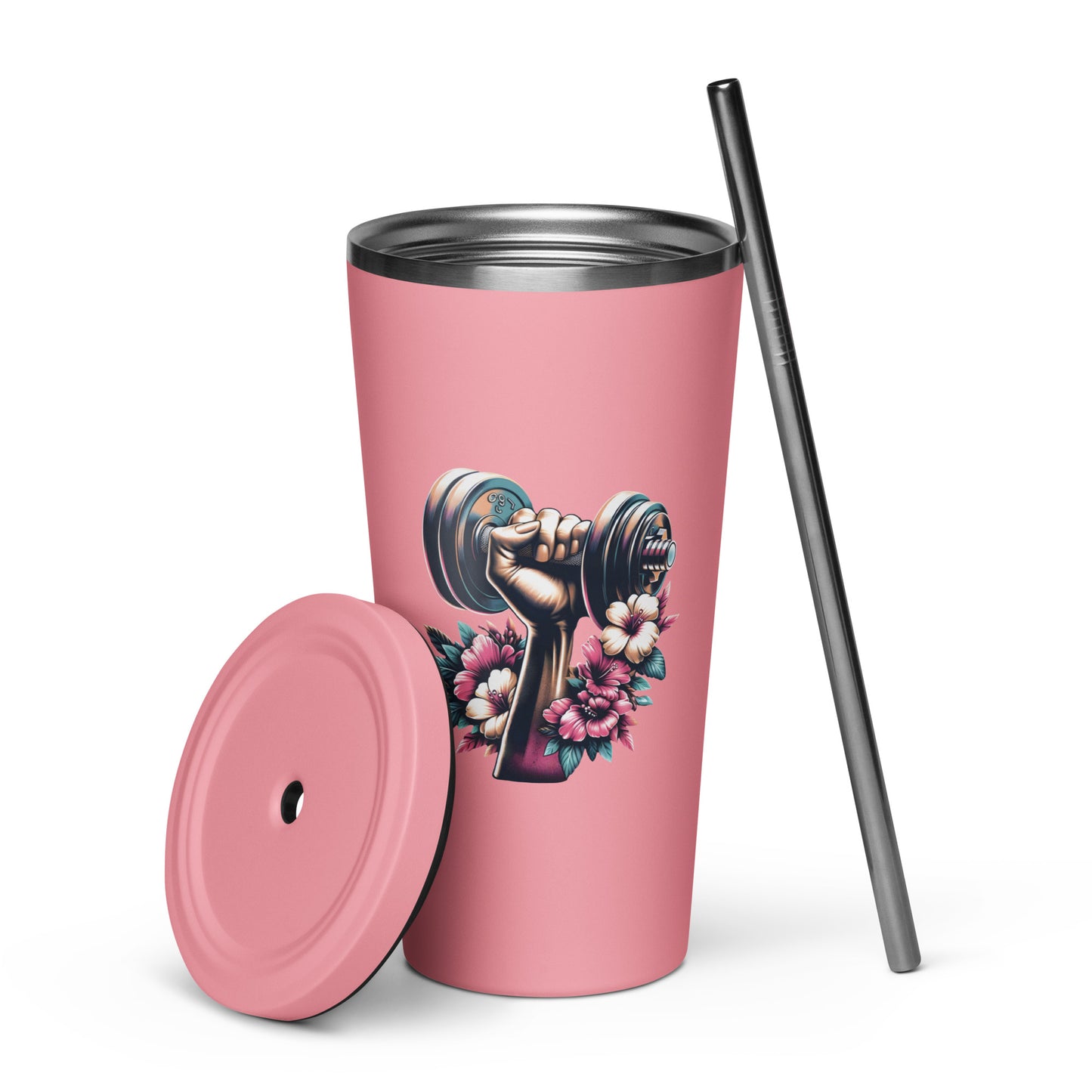 Insulated Tumbler With Straw - Dumbbell Print